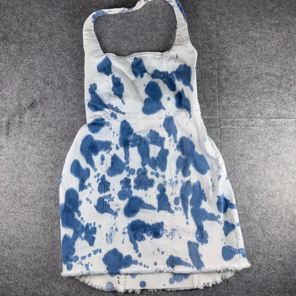 Show Me Your Mumu Duncan Halter Dress Indigo Tie Dye Blue White Mini Size M M